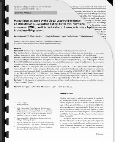 Malnutrition, assessed by the Global Leadership Initiative