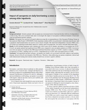 Impact of sarcopenia on daily functioning: a cross‐sectional study among older inpatients