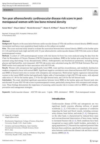 Ten-year atherosclerotic cardiovascular disease risk score in postmenopausal women with low bone mineral density