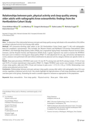 Relationships between pain, physical activity and sleep quality among older adults with radiographic knee osteoarthritis: findings from the Hertfordshire Cohort Study