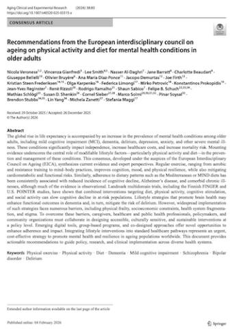 Recommendations from the European interdisciplinary council on ageing on physical activity and diet for mental health conditions in older adults